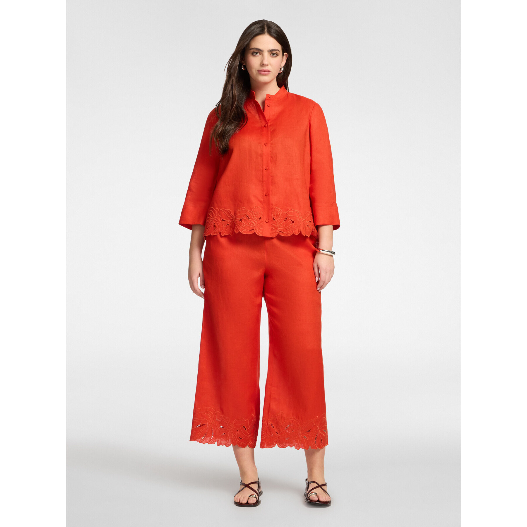 Elena Mirò - Camicia in lino con ricami - Arancione
