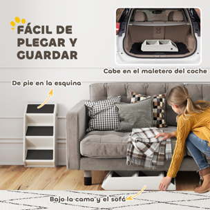 Escalera para Perros Plegable de 3 Peldaños, Portátil, Escalera para Mascotas Mayores, Perros Pequeños, Gatos, para Cama, Sofá, 53x30,5x36,5 cm, Blanco Crema