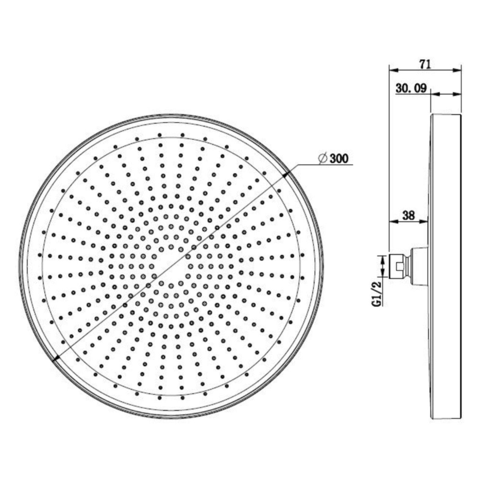 Douche de tête 1 jet ronde, diamètre 30 cm, noir/chrome (SATBSHS81)