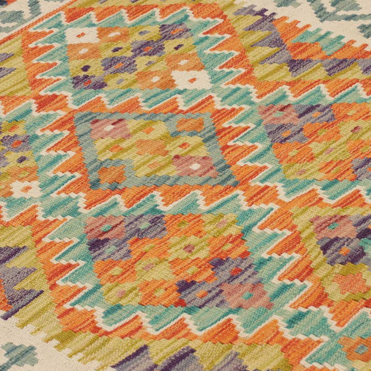 Tapis kilim à motif géométrique, tissage plat authentique
