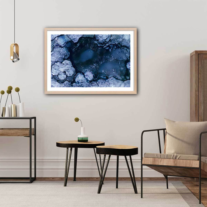 Poster blue space Affiche + cadre en bois - Chêne