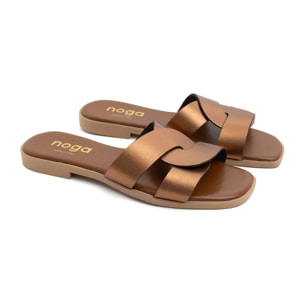Ciabatta metallic cross in vera pelle - BRUCIATO