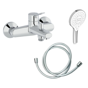Mitigeur baignoire Eo + pommeau de douche Metro signature + flexible de douche lisse