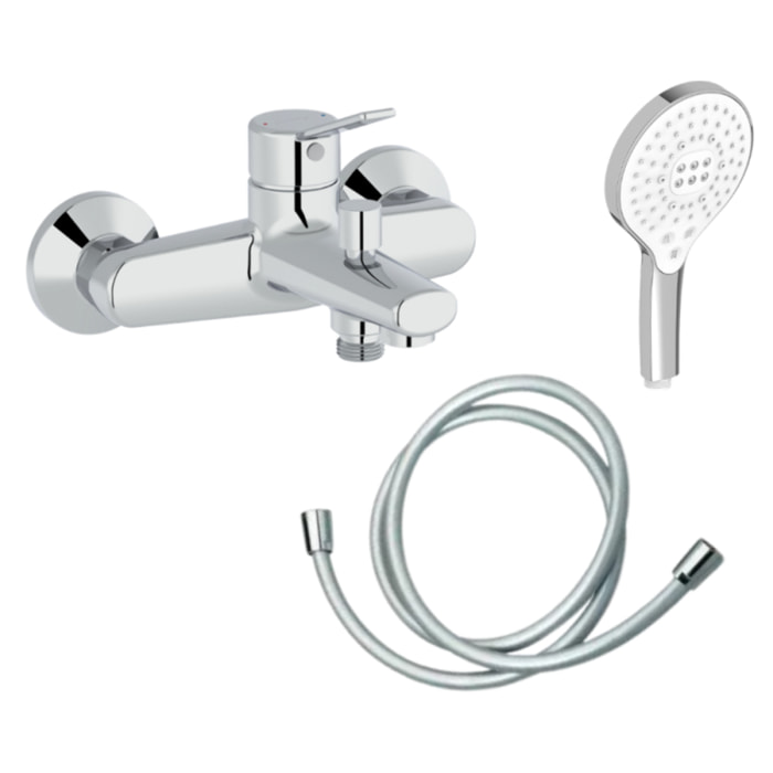 Mitigeur baignoire Eo + pommeau de douche Metro signature + flexible de douche lisse