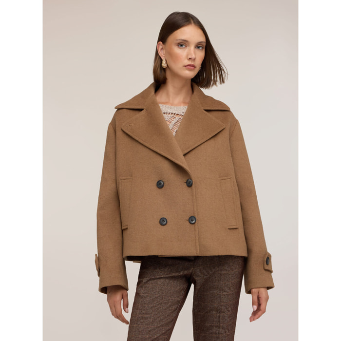 Motivi - Abrigo cruzado de paño de lana mixta - Beige