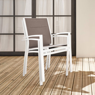 Lot de 2 fauteuils Chicago - Aluminium blanc et textilène taupe. empilables