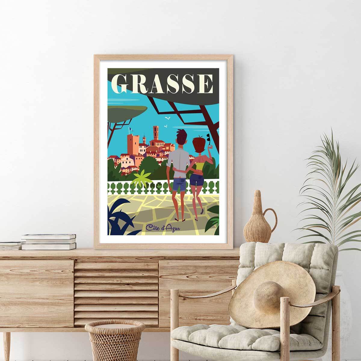 Affiche Voyage à Grasse Affiche + cadre en bois - Chêne