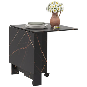 Mesa Plegable de Comedor, Mesa de Cocina Plegable, con Ruedas, Alas Abatibles, Hasta 6 Personas, para Salón, Espacio Pequeño, 120x80x73 cm, Negro con Efecto Mármol