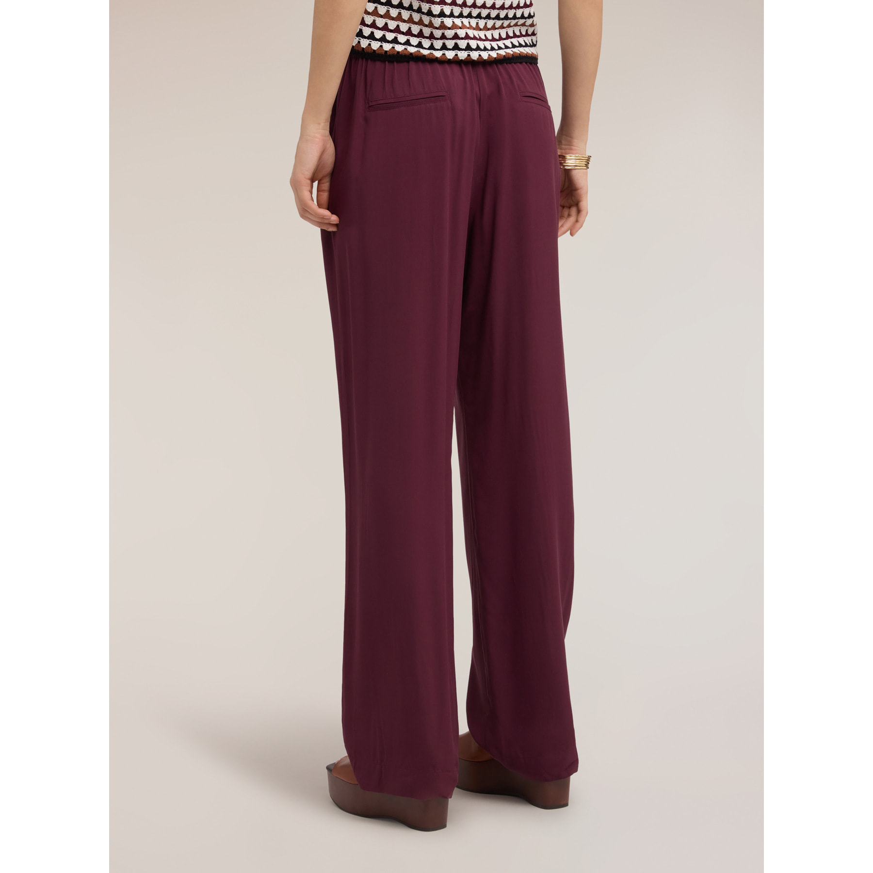 Motivi - Pantaloni palazzo in viscosa con vita elastica - Viola