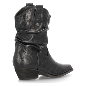 Botines cowboy fruncidos con grabado de cocodrilo para mujer
