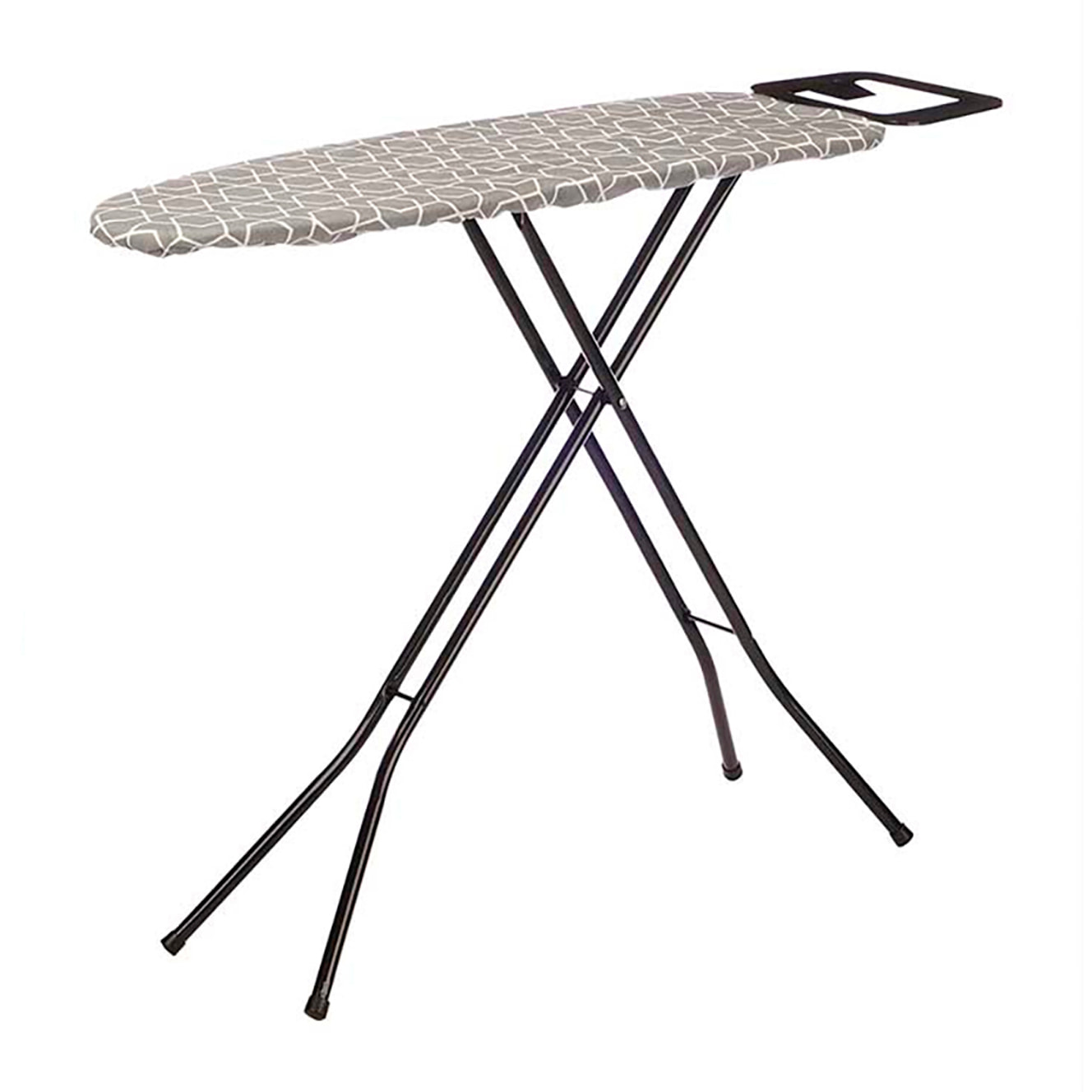 Asse da stiro pieghevole. Design geometrico. Area di stiratura 30x105 cm