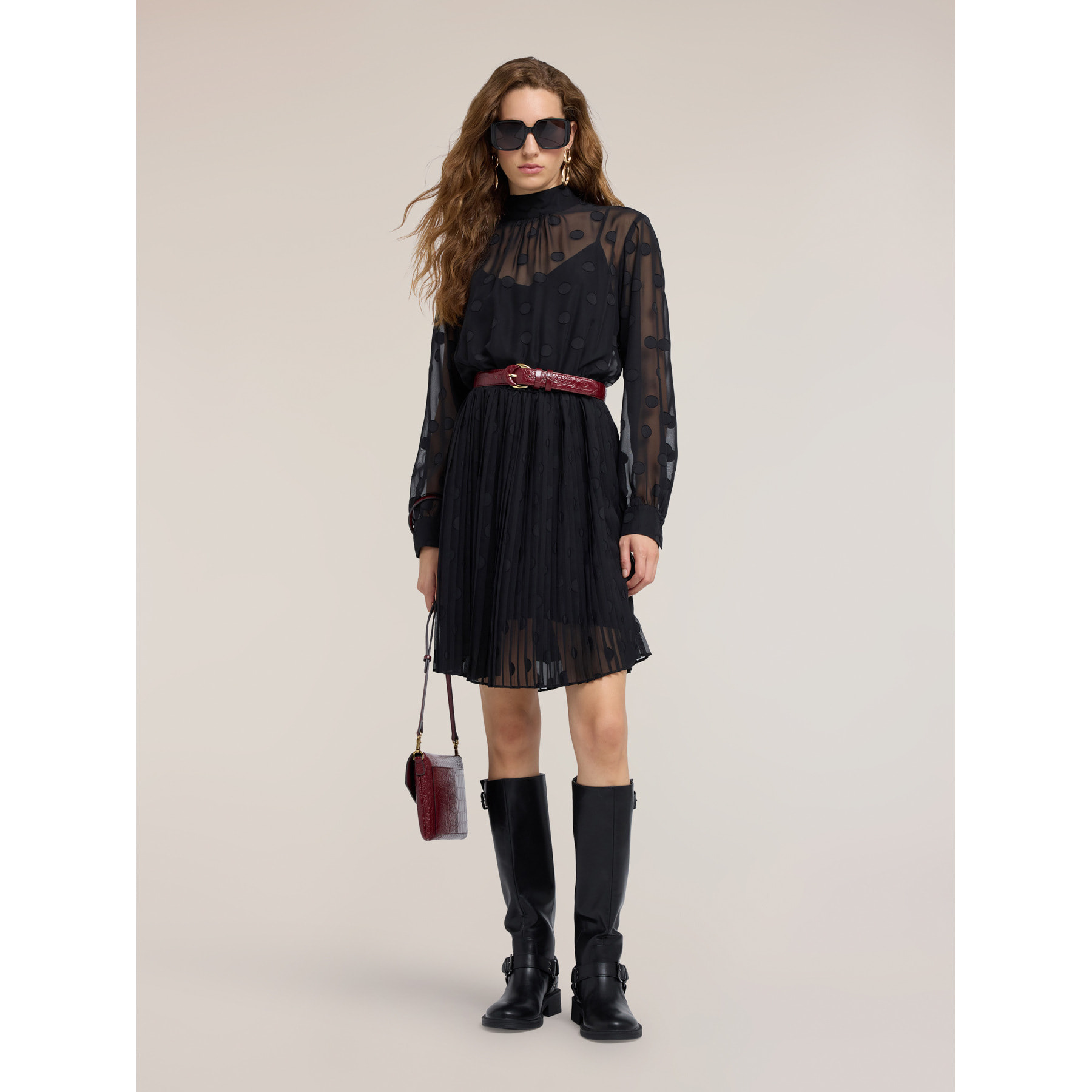 Motivi - Vestito flare jacquard con fantasia a pois - Nero