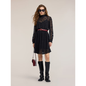 Motivi - Vestito flare jacquard con fantasia a pois - Nero