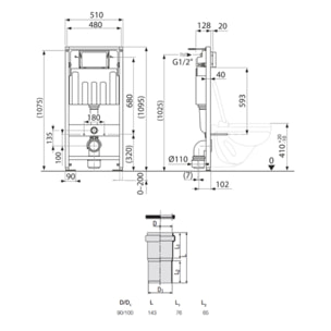 Pack WC Bâti-support Villeroy & Boch + WC sans bride SAT + Plaque de déclenchement double, Blanche (ViConnectFusionTQ-2)