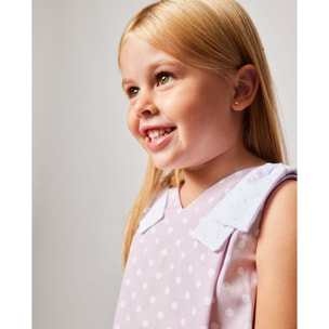 VESTIDO DE LUNARES CON ESCOTE EN PICO LAZOS EN BLANCO