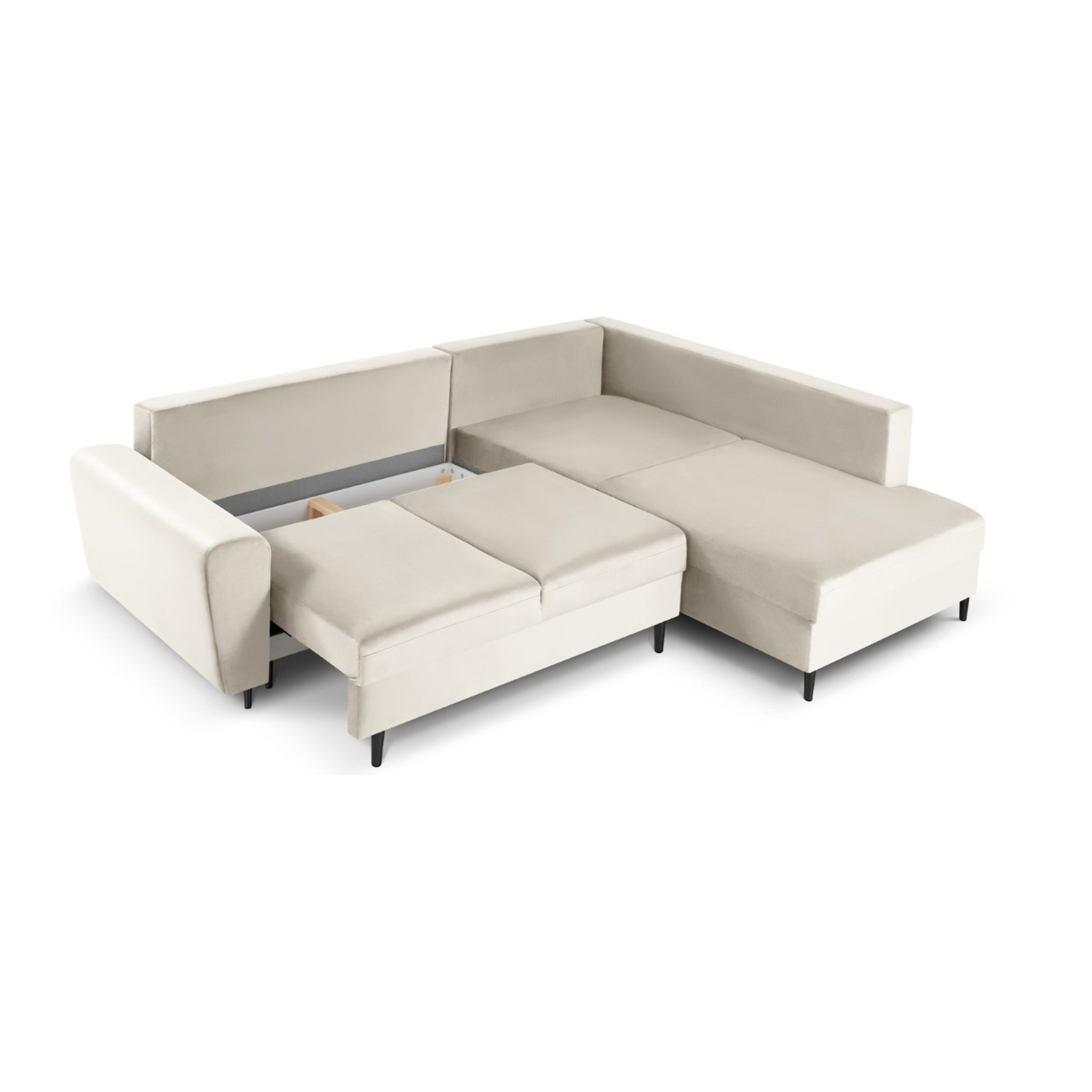 Canapé d'angle droit convertible avec coffre de rangement "Kyoto" 5 places en velours beige clair
