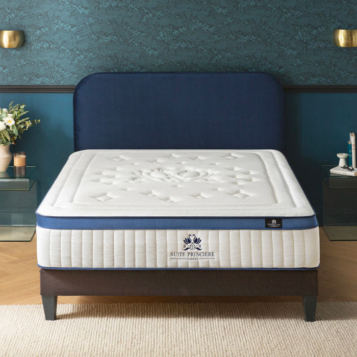 Ensemble Matelas Hybride Suite Princière & Sommier KIT15, 30 cm, Micro-Ressorts et Mémoire de Forme, Technologie tri-Lattes, Soutien Ferme