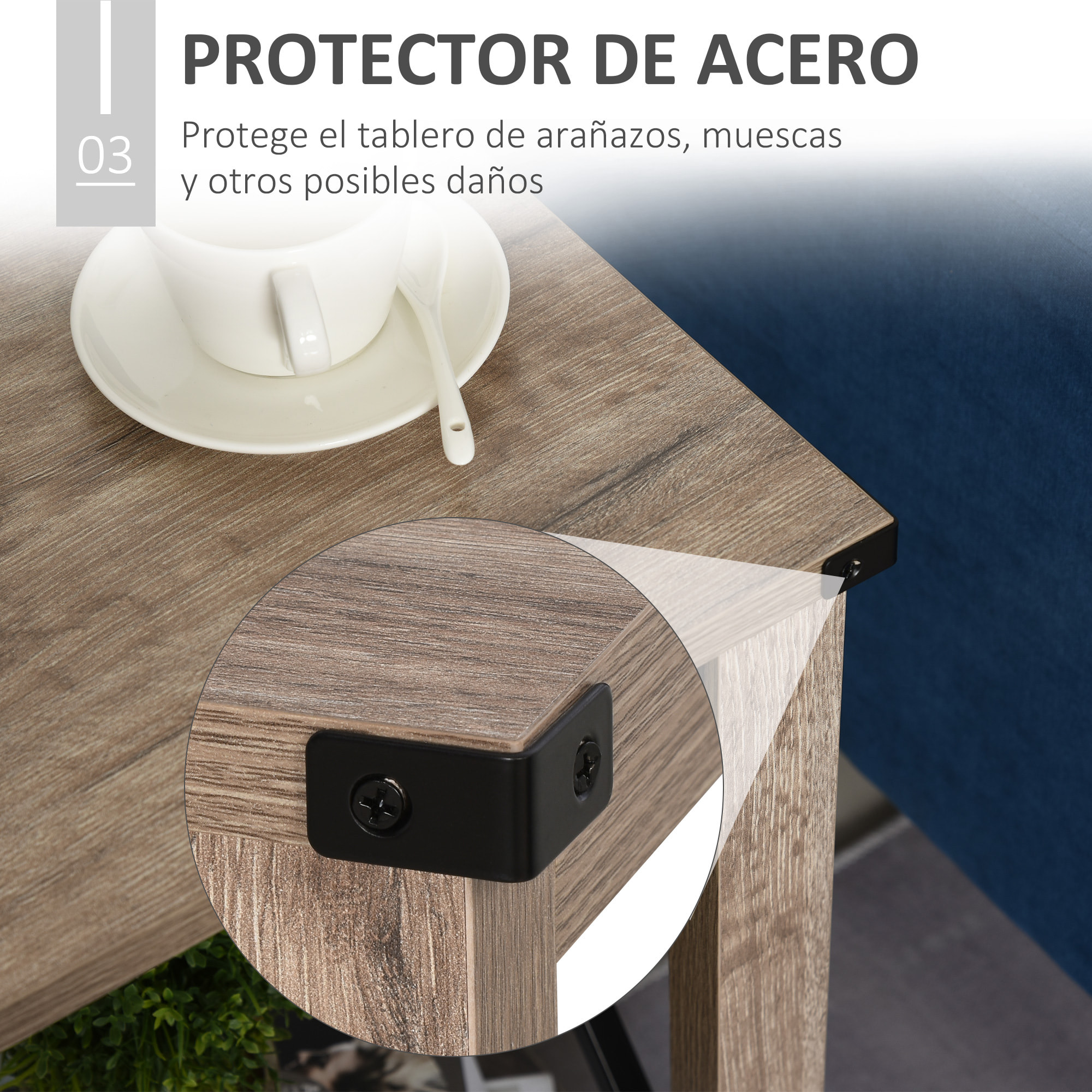 Mesa Auxiliar Retro Industrial con Estante Grano de Roble