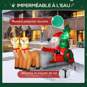 Traîneau Père Noël gonflable LED avec 2 rennes - matériel fixation et souffleur inclus - polyester