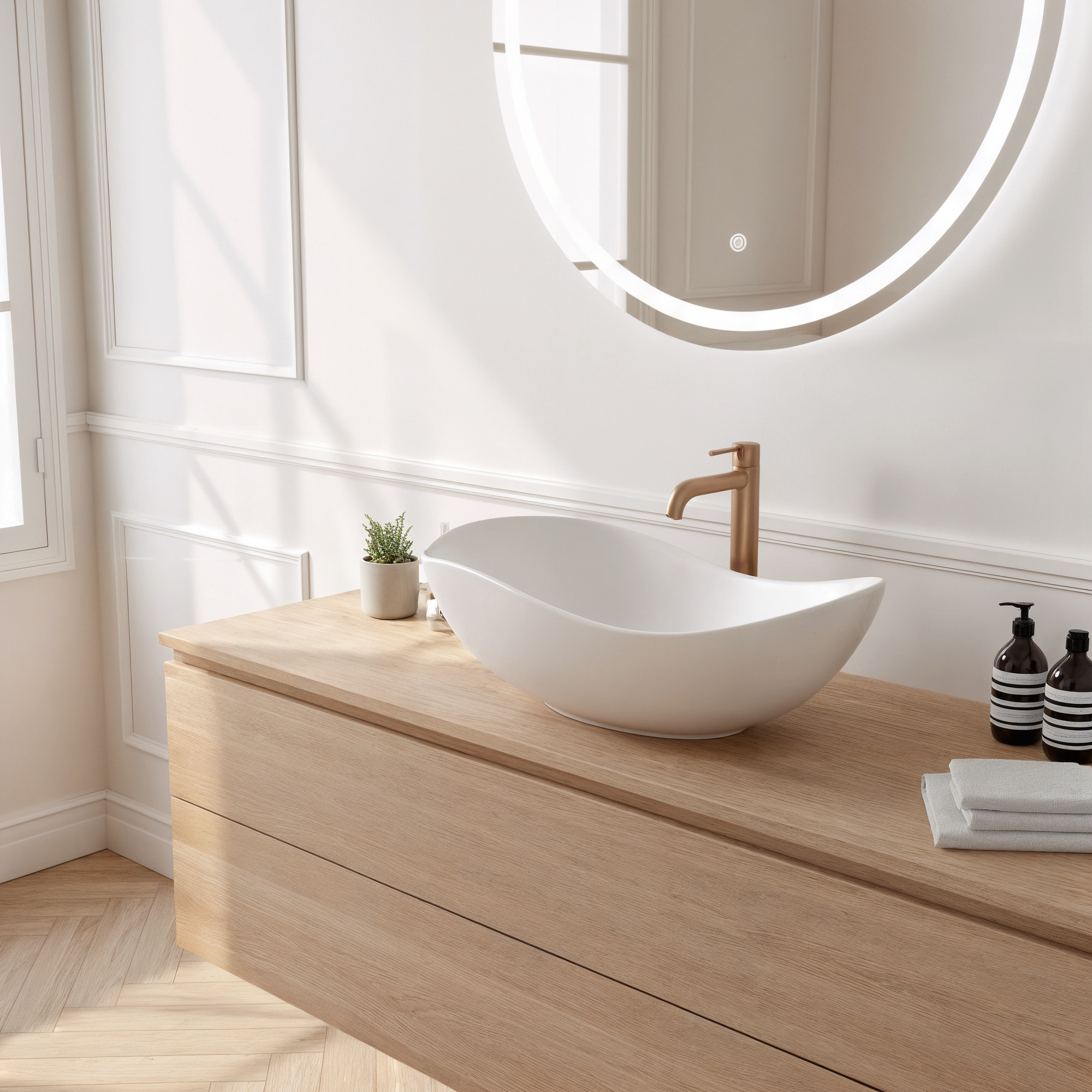 Vasque à poser design asymétrique 50,5 x 38 x 19 cm sans trop-plein blanc mat PixL (CEPX5038WM)