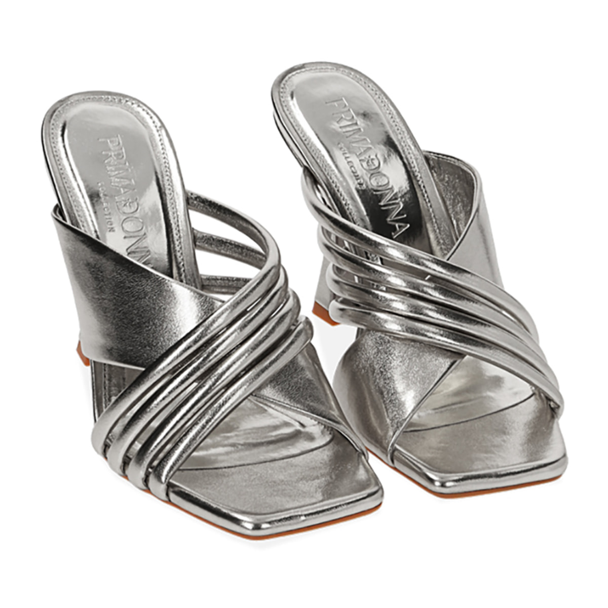 Mules argento laminato, tacco 9,5 cm