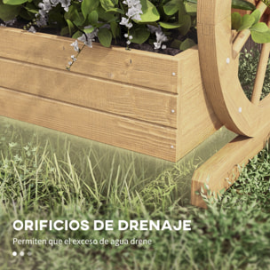 Jardinera de Madera Macetero Exterior de 3 Niveles Diseño de Escalera y Forma de Ruedas Orificios de Drenaje Huerto Urbano Cultivos Plantas Flores en Terraza Jardín 61x62x57 cm