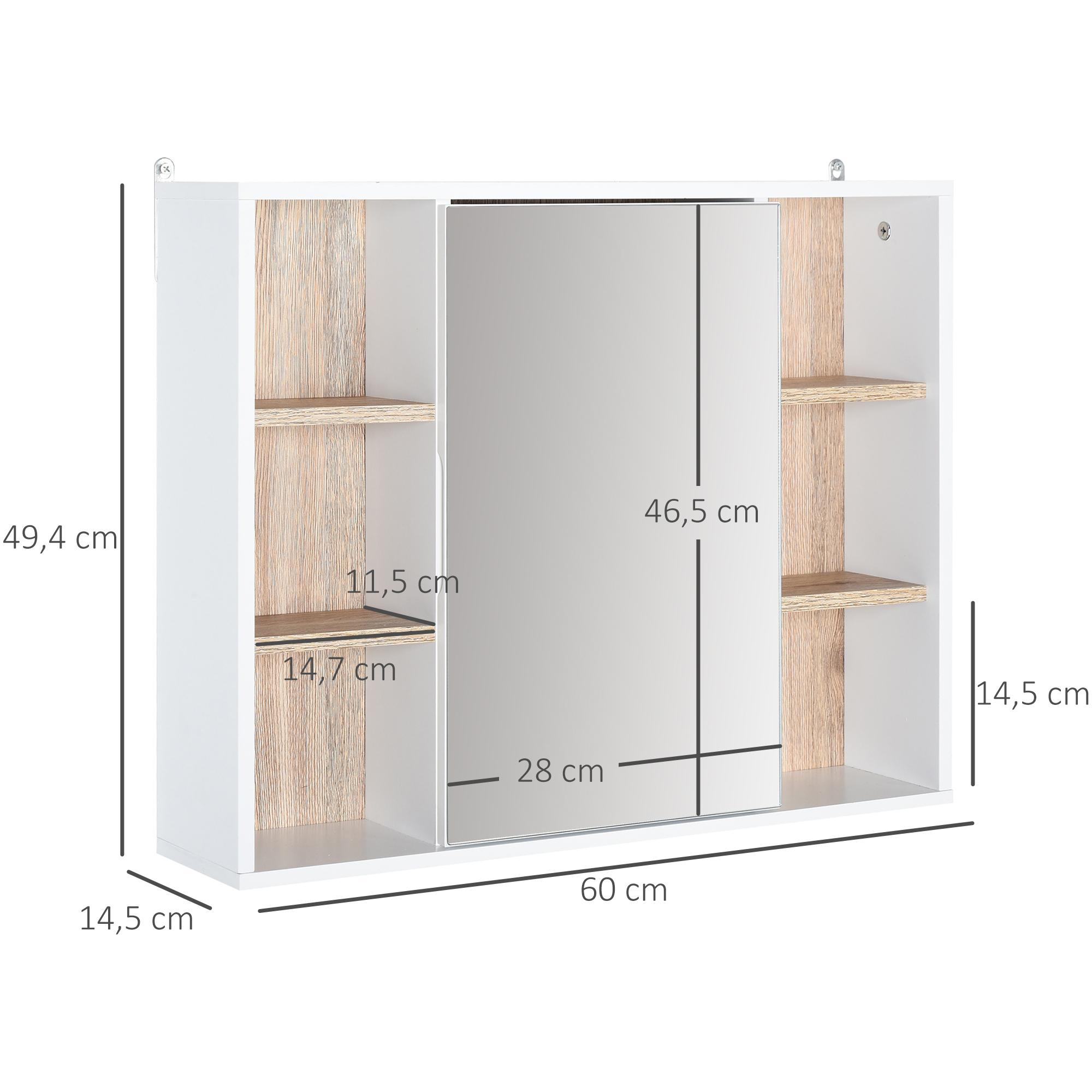 Miroir de salle de bain avec placard et étagères MDF panneaux particules blanc chêne clair