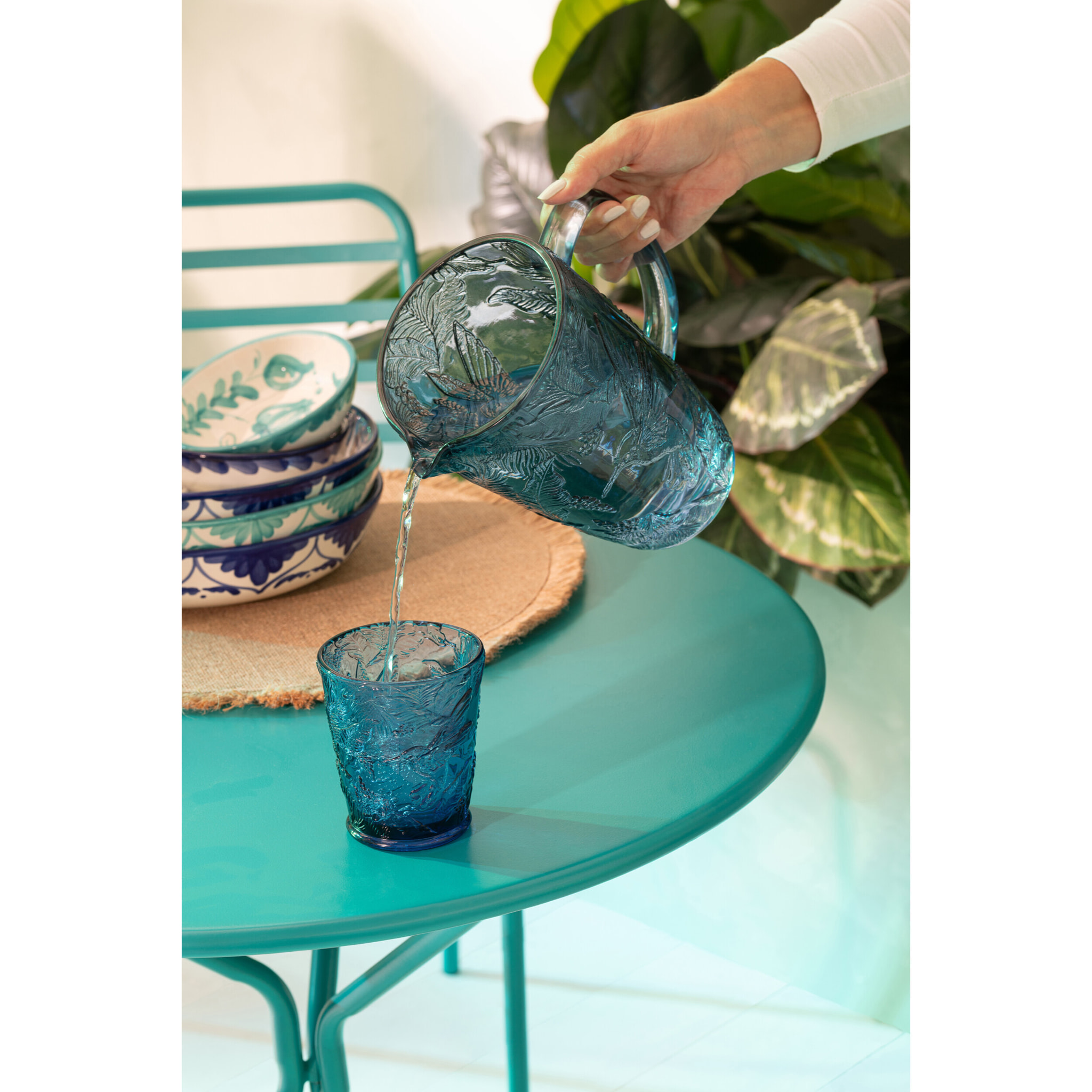 J-Line Carafe Oiseaux - verre - bleu