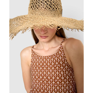Vestido corto tirantes crepe ellene marrón