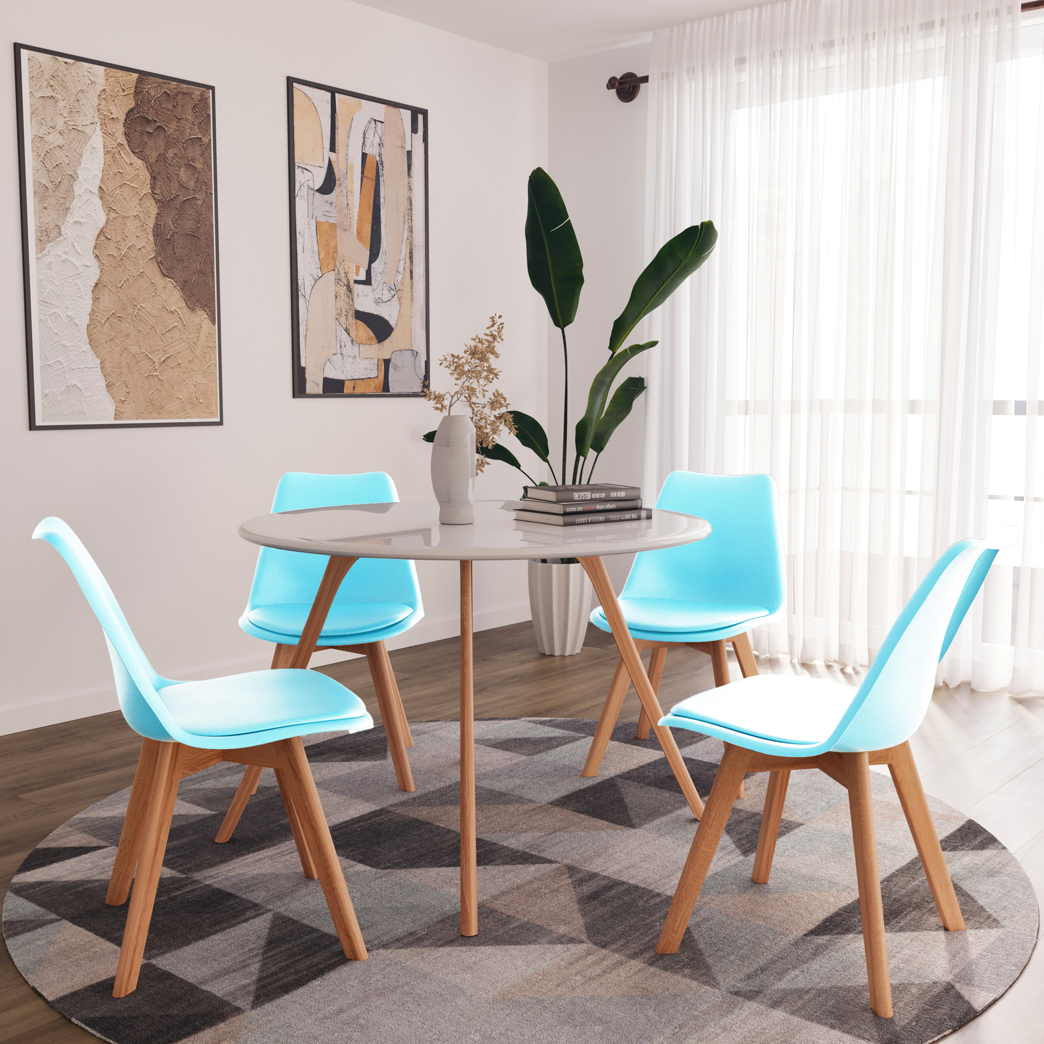 Set Di 4 Sedie Per Sala Da Pranzo Ufficio Con Gambe In Faggio Legno Massello Massiccio Stile Nordico Scandinavo Seduta Imbottita Soggiorno Sala Blu