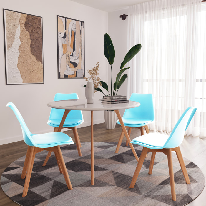 Set Di 4 Sedie Per Sala Da Pranzo Ufficio Con Gambe In Faggio Legno Massello Massiccio Stile Nordico Scandinavo Seduta Imbottita Soggiorno Sala Blu