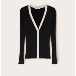 Motivi - Cardigan bicolor a coste - Nero