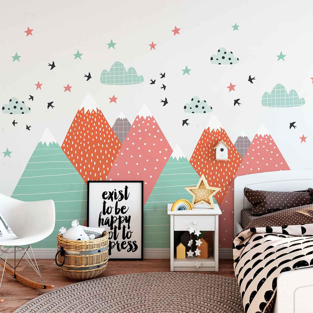 Stickers muraux enfants - Décoration chambre bébé - Autocollant Sticker mural géant enfant montagnes scandinaves LINDKA