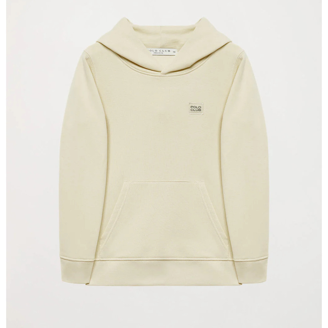 Sudadera orgánica de capucha y bolsillos beige Neutrals kids con logo