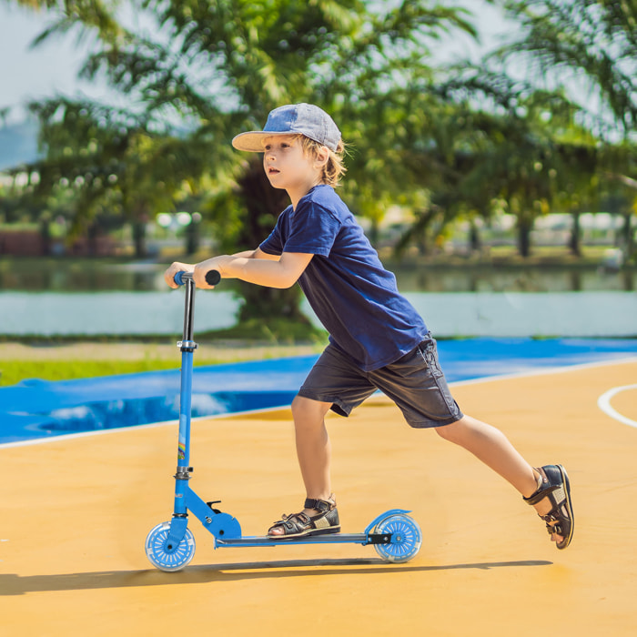 Patinete para Niños Plegable Patinete Infantil con Luces Música 4 Altura Ajustable Ruedas Brillantes Pedal LED para 3-7 Años Carga 50 kg 67x32x65-78 cm Azul