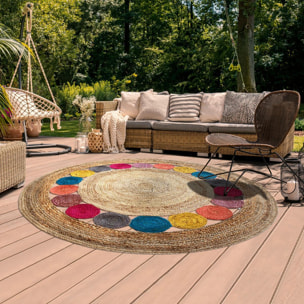 Tapis rond fait à la main en jute motif géométrique RINI