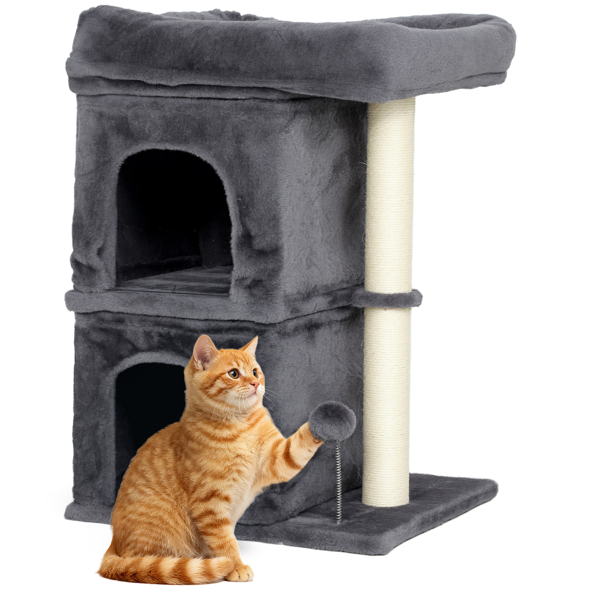 Árbol Rascador para Gatos, Árbol para Gatos 66 cm, Torre Escalador con Cama, 2 Cuevas, Poste de Sisal, Bola para Jugar, Gris Oscuro