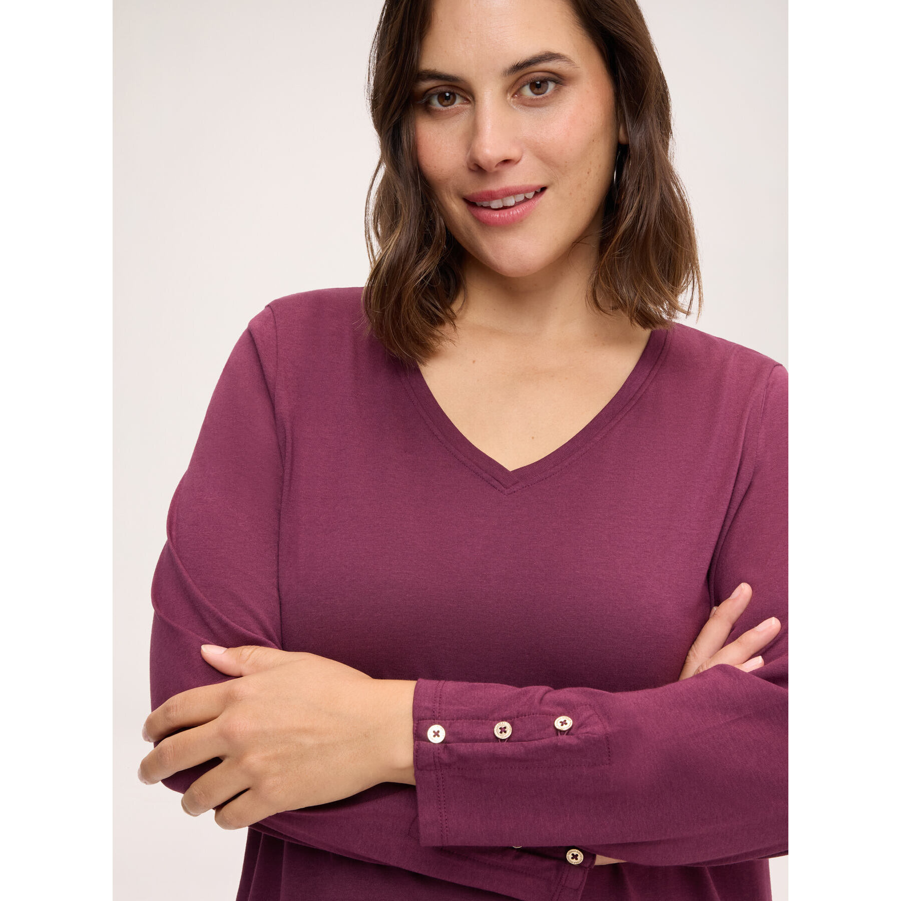 Fiorella Rubino - T-shirt in jersey con bottonicini sui polsisni - Bordeaux