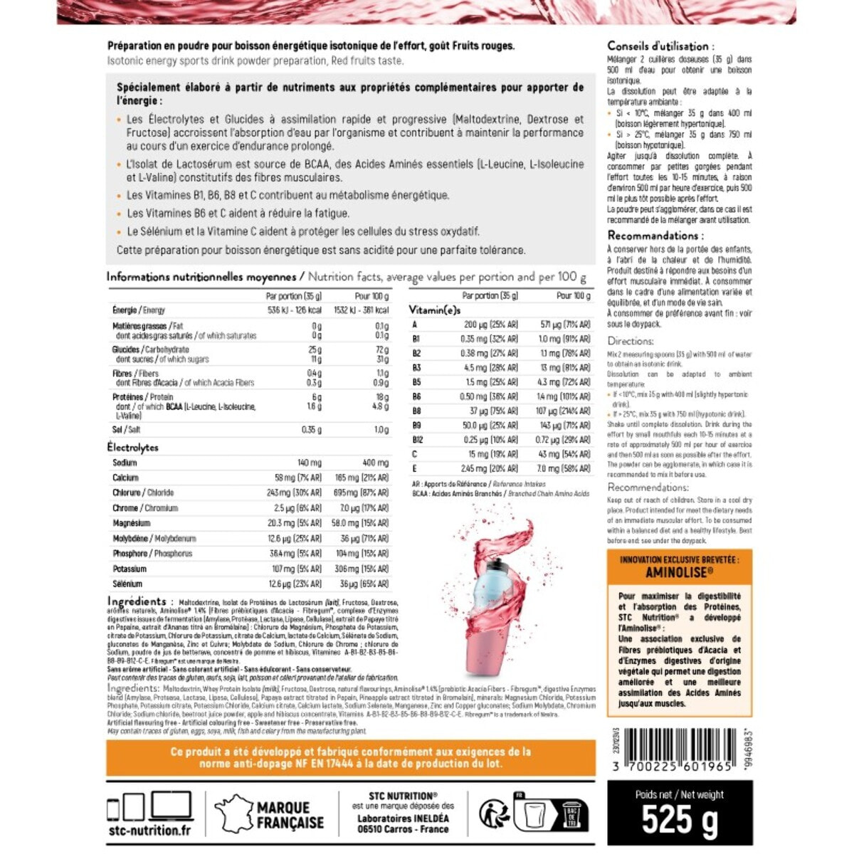 STC NUTRITION - VO2 Max - Préparation pour boisson énergétique isotonique spécial efforts intenses - Goût Fruits Rouges - 15 doses - 525g