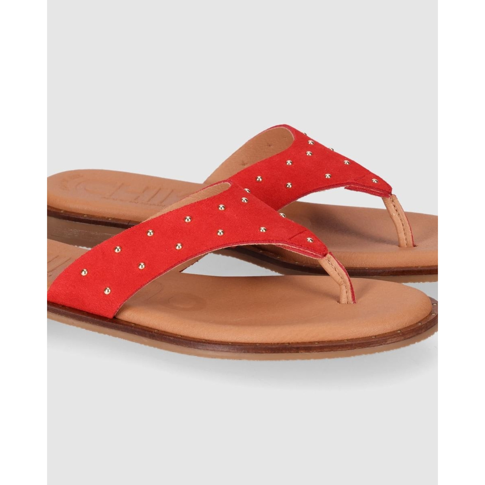 Sandalias de Serraje - Rojo - Tacón: Bajo
