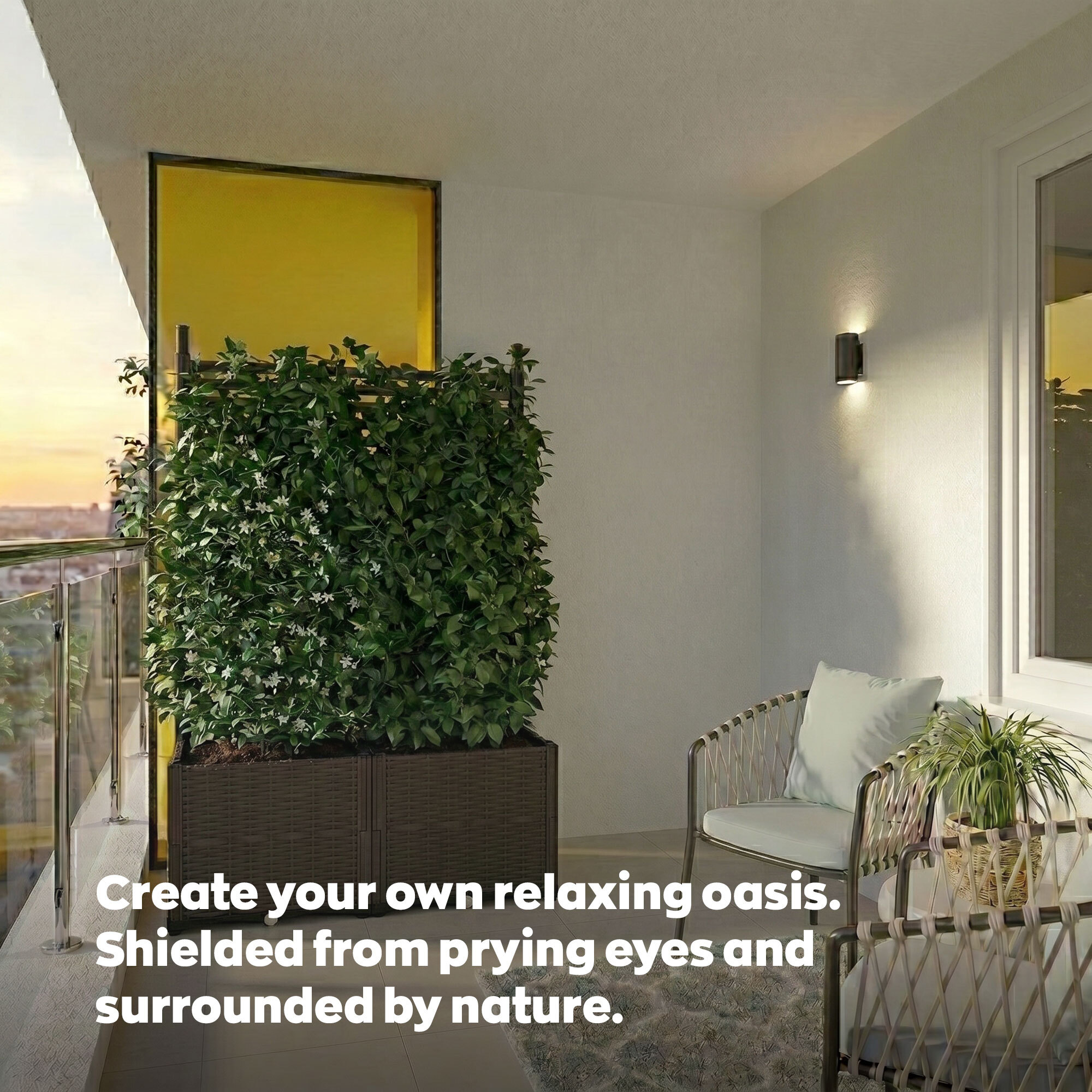 Kyoto - Fioriera Da Giardino Separe Con spalliera in Metallo 81x172x40 cm Contenitore in Resina effetto rattan marrone
