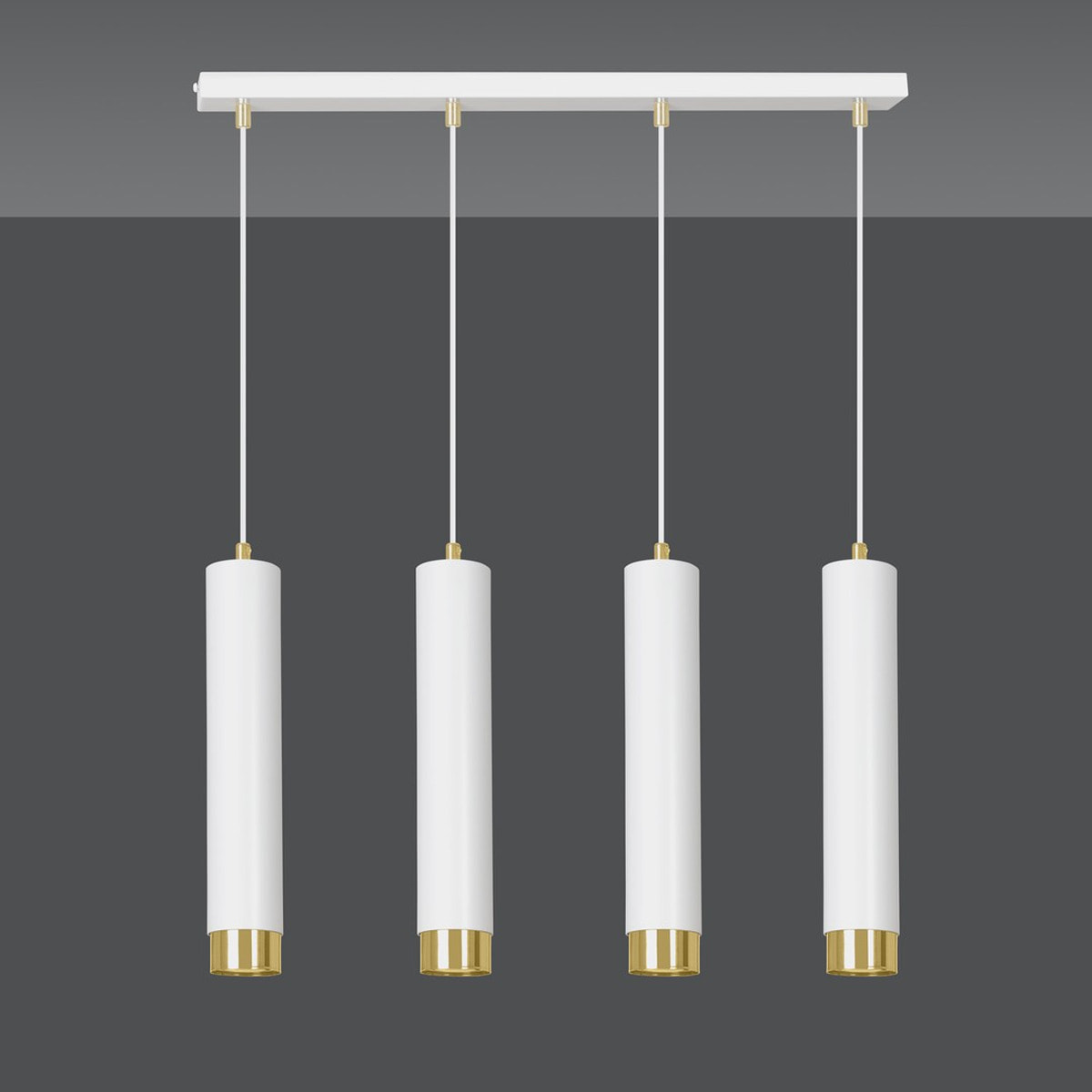 Lampada a sospensione Kibo in acciaio bianco e oro