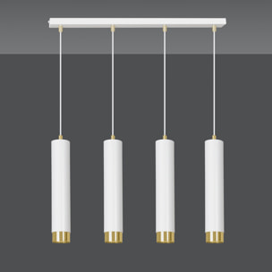 Lampada a sospensione Kibo in acciaio bianco e oro