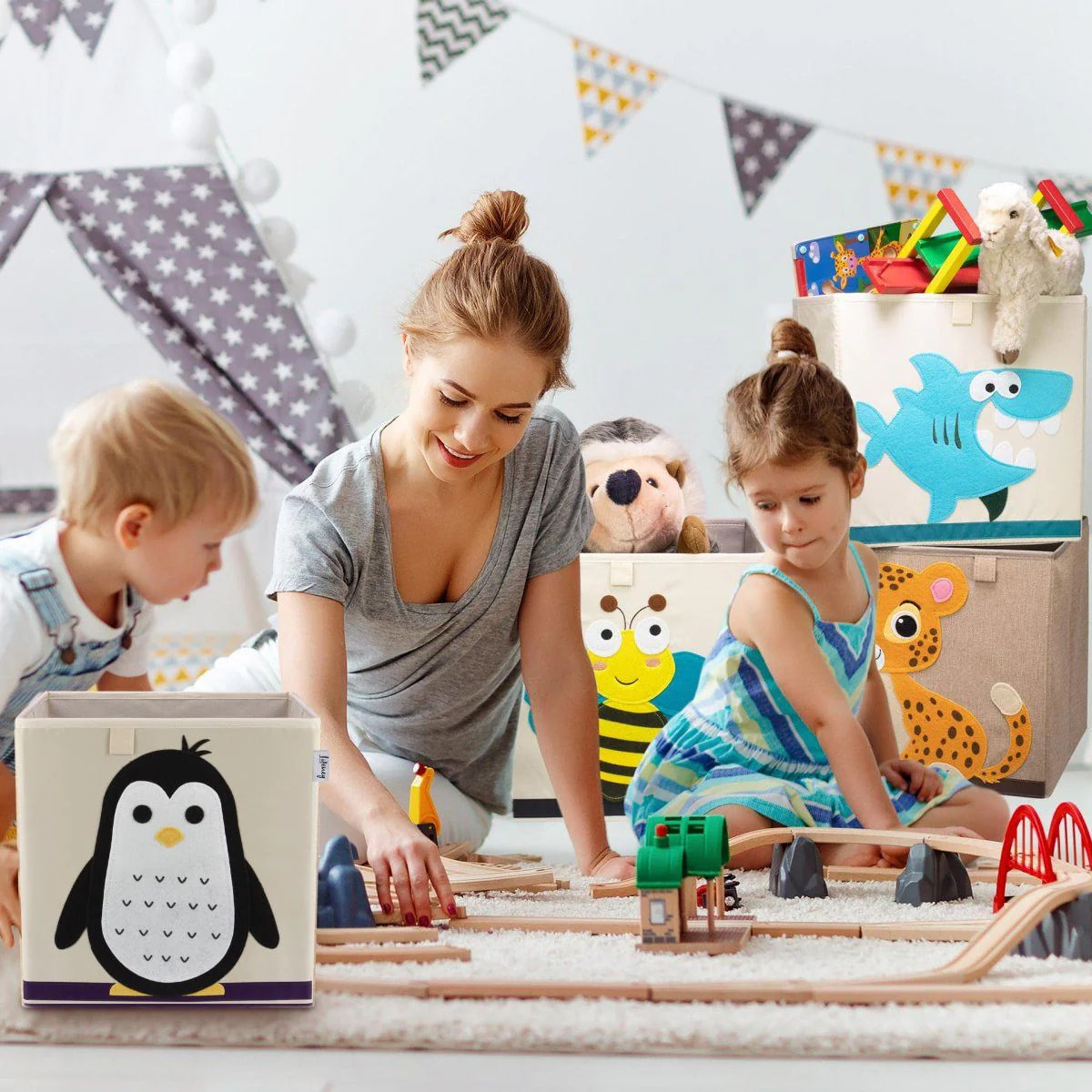 Boîte de rangement en tissu pour enfant "pingouin", compatible Ikea Kallax Lifeney