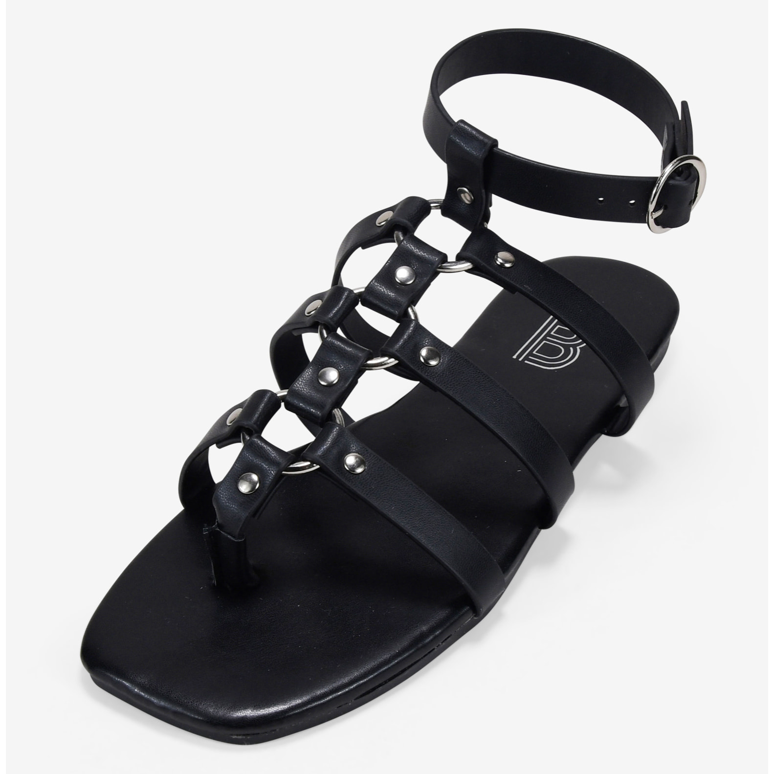 Sandalias planas negras con tira de dedo