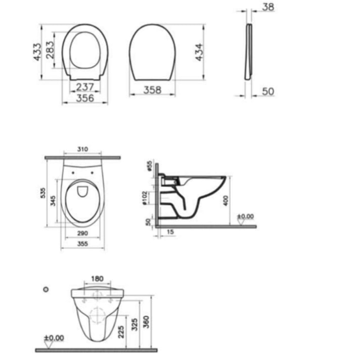 Normus WC suspendu sans bride avec abattant frein de chute, Blanc (7855-003-6169)