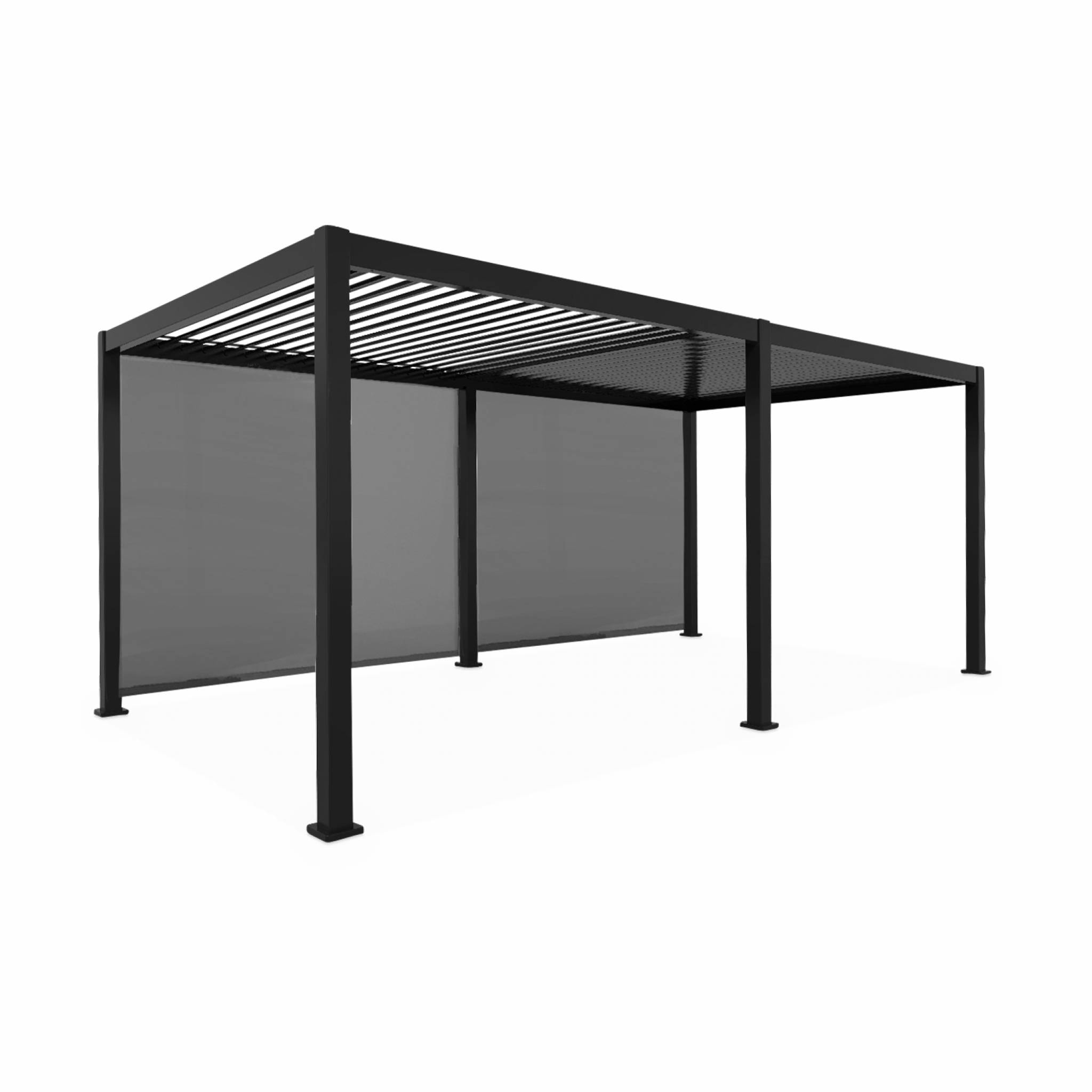 Pergola Bioclimatique gris anthracite 300x600cm. aluminium à lames orientables + 2 stores 3m