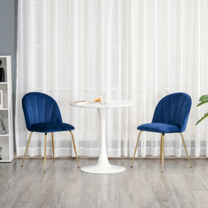 Lot de 2 chaises style art-déco dossier strié arrondi piètement métal doré incliné effilé velours bleu roi