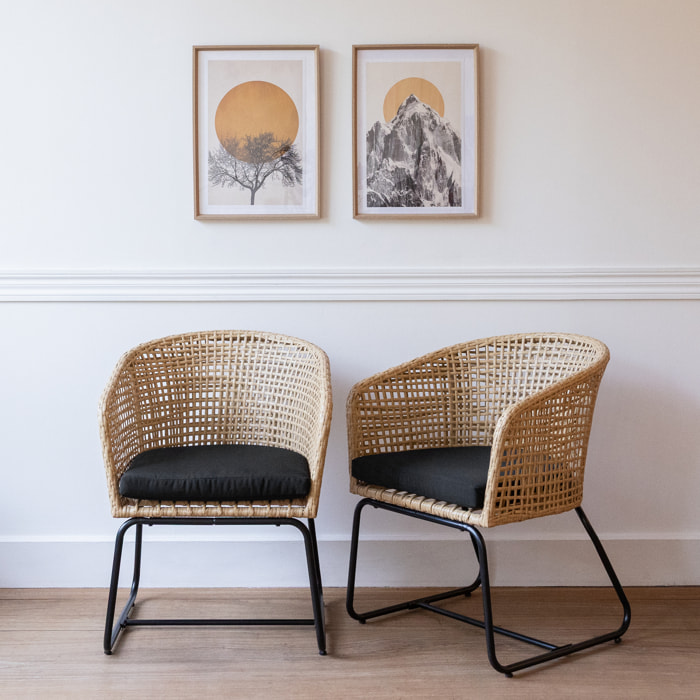Lot de 2 fauteuils en rotin synthétique avec coussins RINA