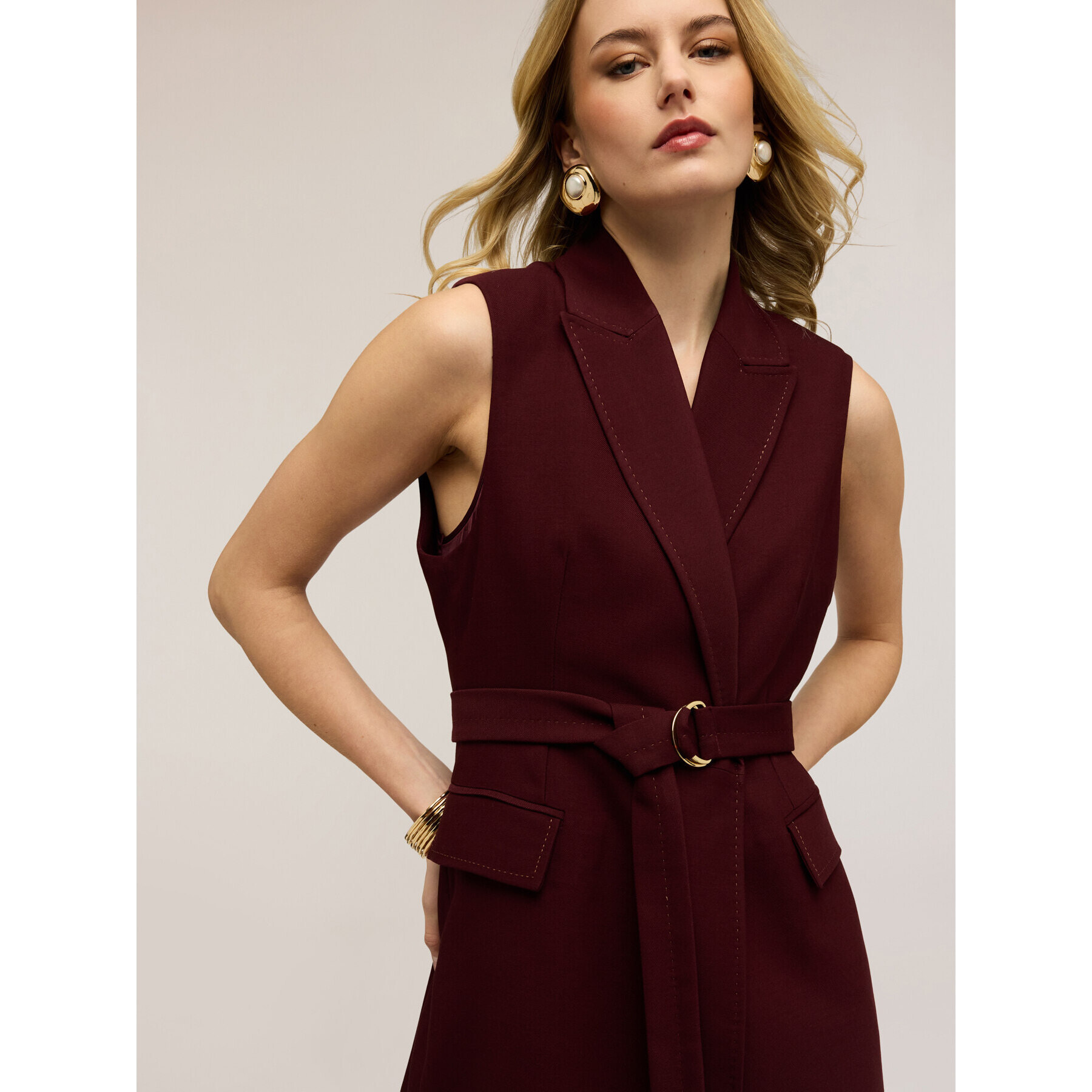 Motivi - Gilet doppiopetto con cintura - Bordeaux